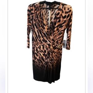 JENNIFER LOPEZ Ombré Animal Print Faux Wrap Dress Size L